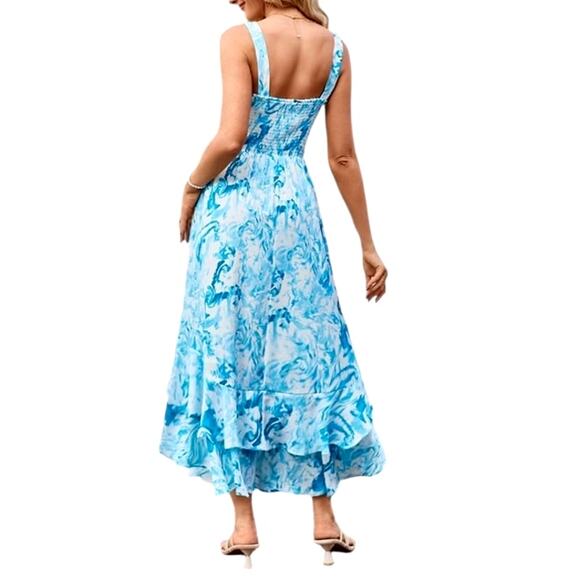 Grace Karin Womens Large Blue White Sleeveless Floral Spaghetti Strap Maxi Dress - Picture 9 of 11